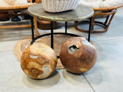 LO Natural Silver Teak Wood Ball 33cm Home Decor Dubai